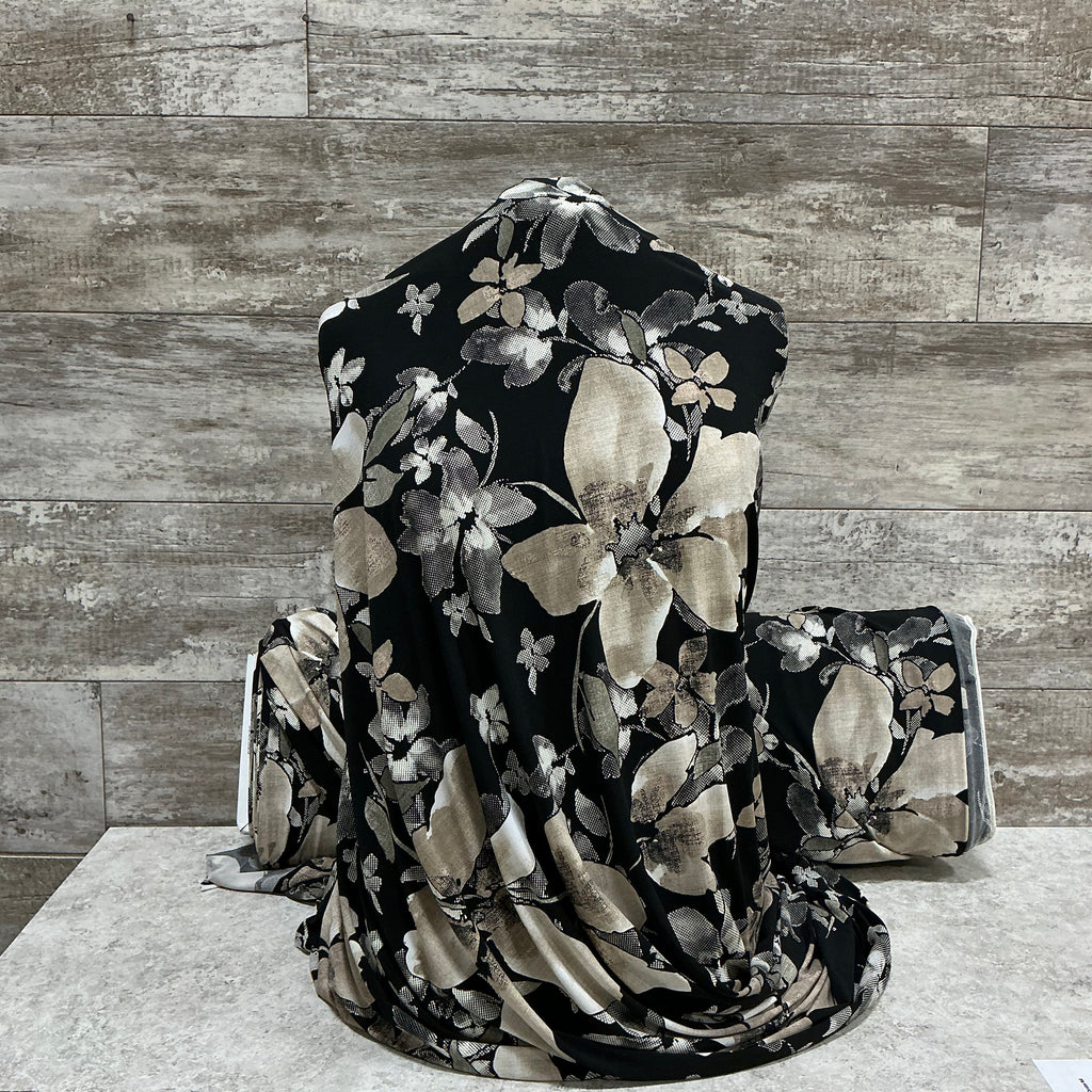 Brazil Knit - Floral Black/Taupe | Sold by the half yard
