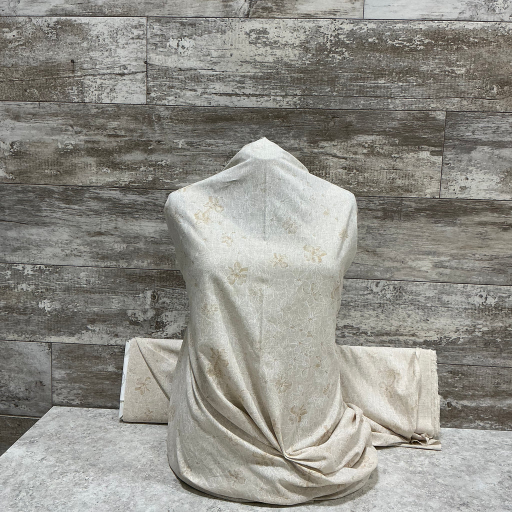 Linen Print Pencil Floral - Natural - Sold by the half yard