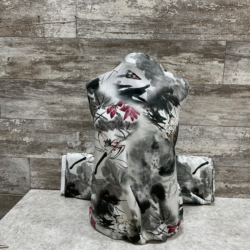 Moody Floral Watercolor Linen - sold by the half yard