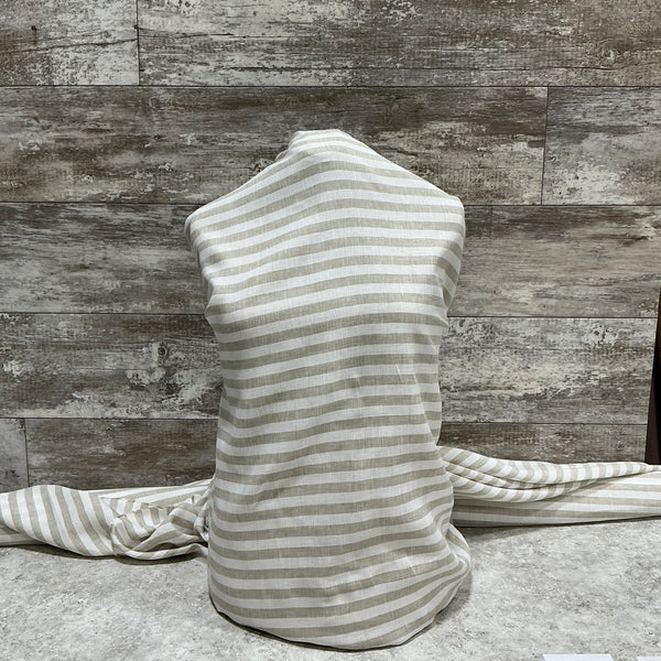 Horizontal Stripe Pistachio Beige Linen - sold by the half yard