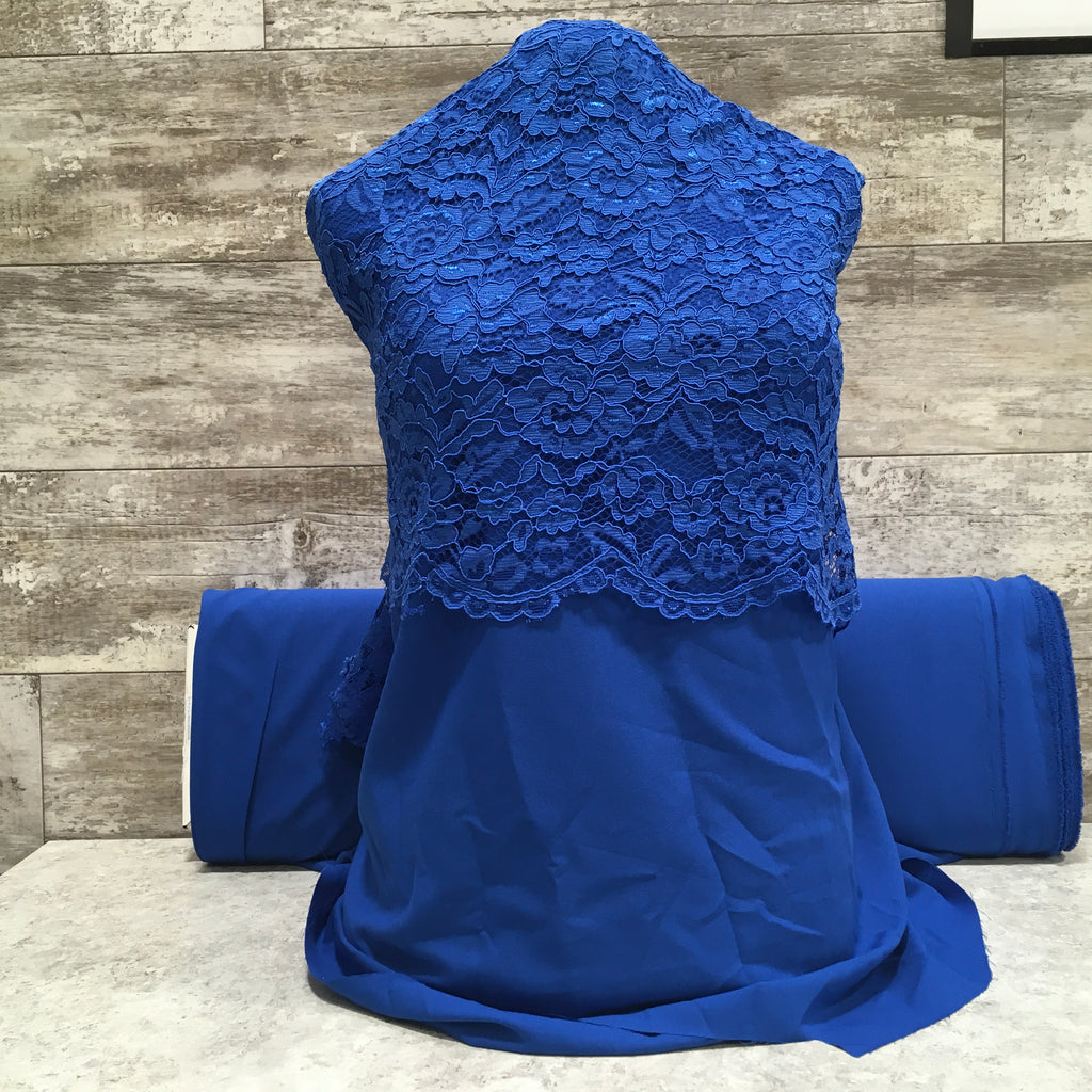 56 Royal Blue Lace Flora - Sold by the half yard