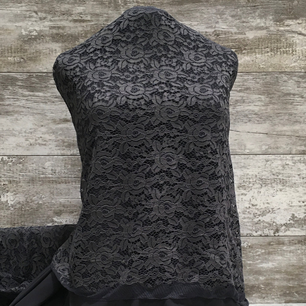 Camellia Lace / Charcoal 12 - Sold by the half yard