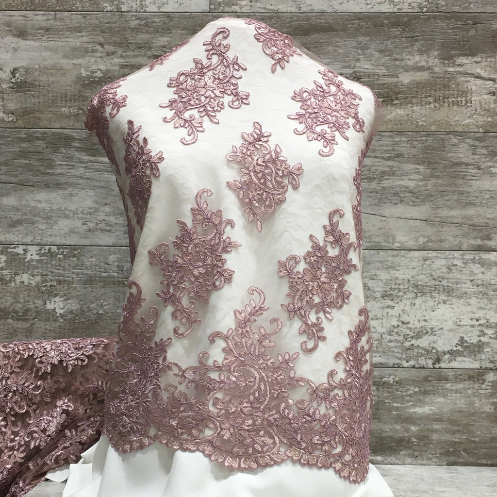 Veronica Embroidery Lace / Dusty Rose - Sold by the half yard