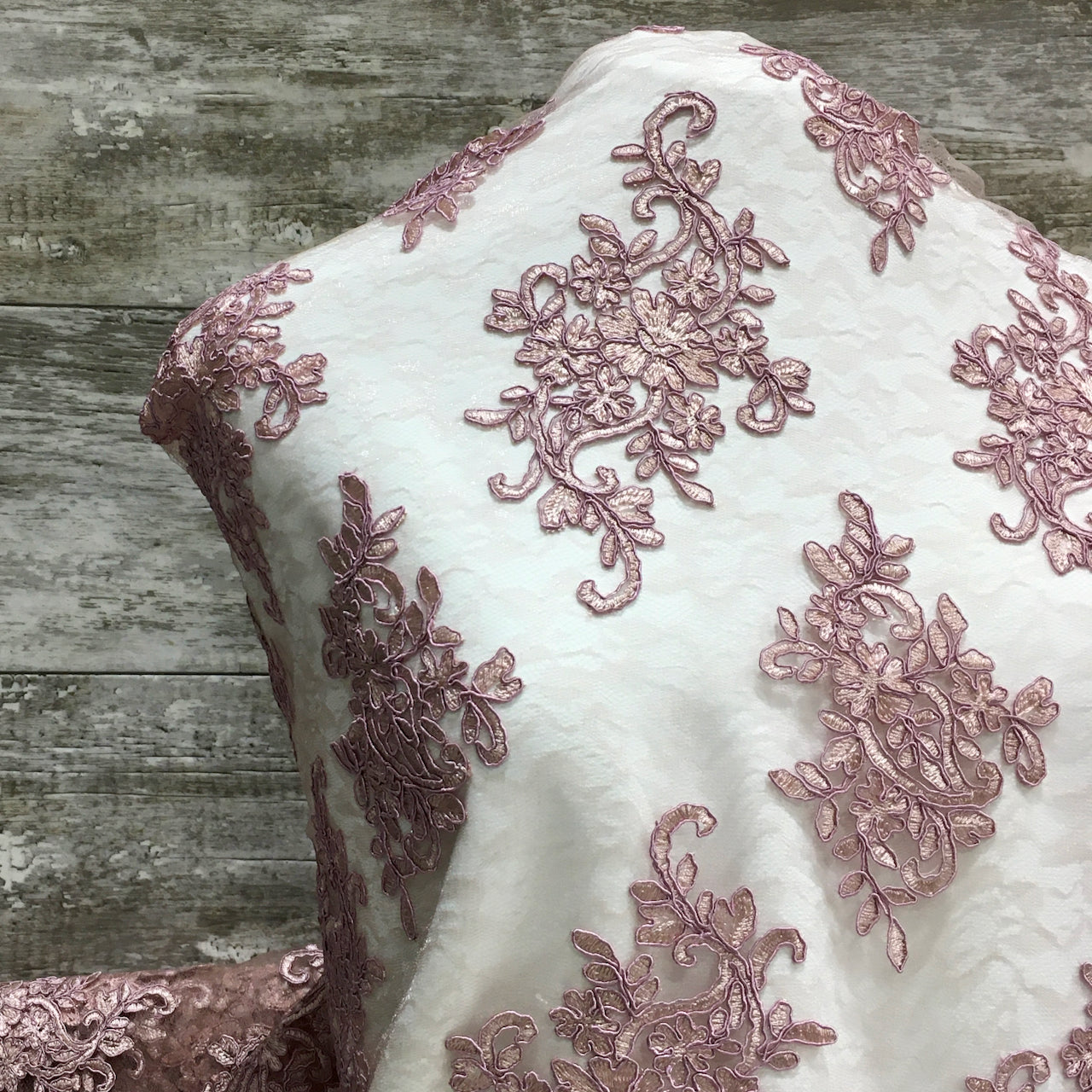 Veronica Embroidery Lace / Dusty Rose - Sold by the half yard