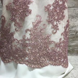 Veronica Embroidery Lace / Dusty Rose - Sold by the half yard