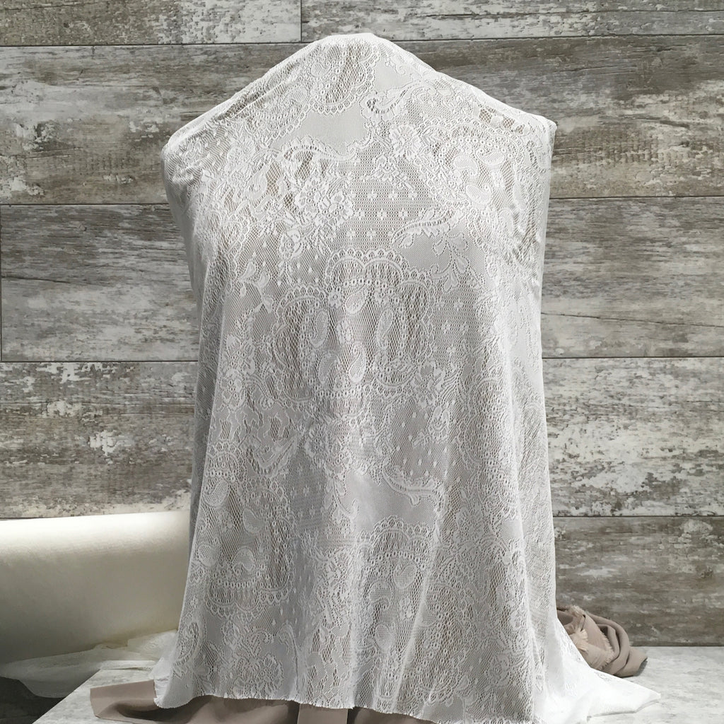 Aurora Chantilly Lace / Oyster - Sold by the half yard