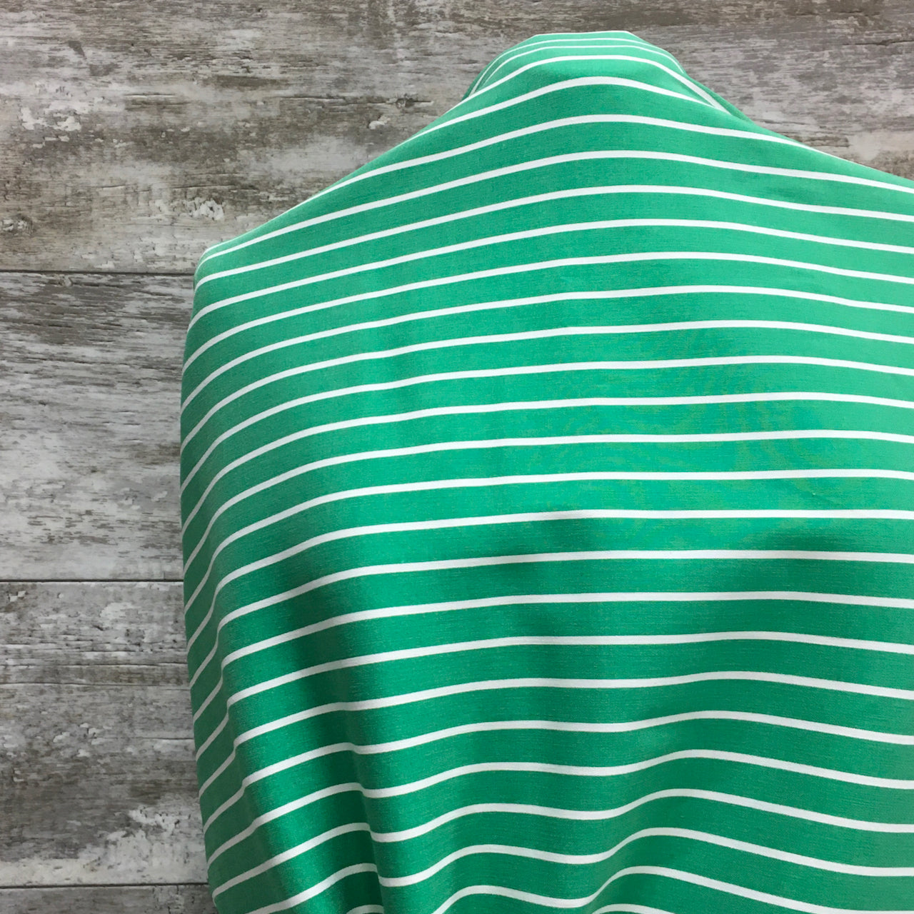 Stretch Denim /  Green Stripe -sold by the half yard