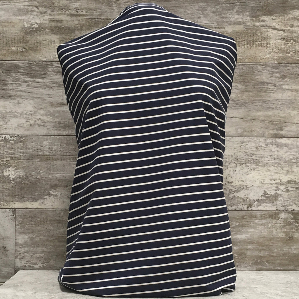 Stretch Denim /  Navy Stripe -sold by the half yard