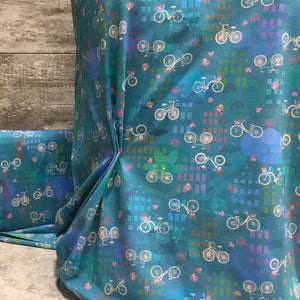 Cotton Jersey - Aqua Bicycles - Sold by half yard