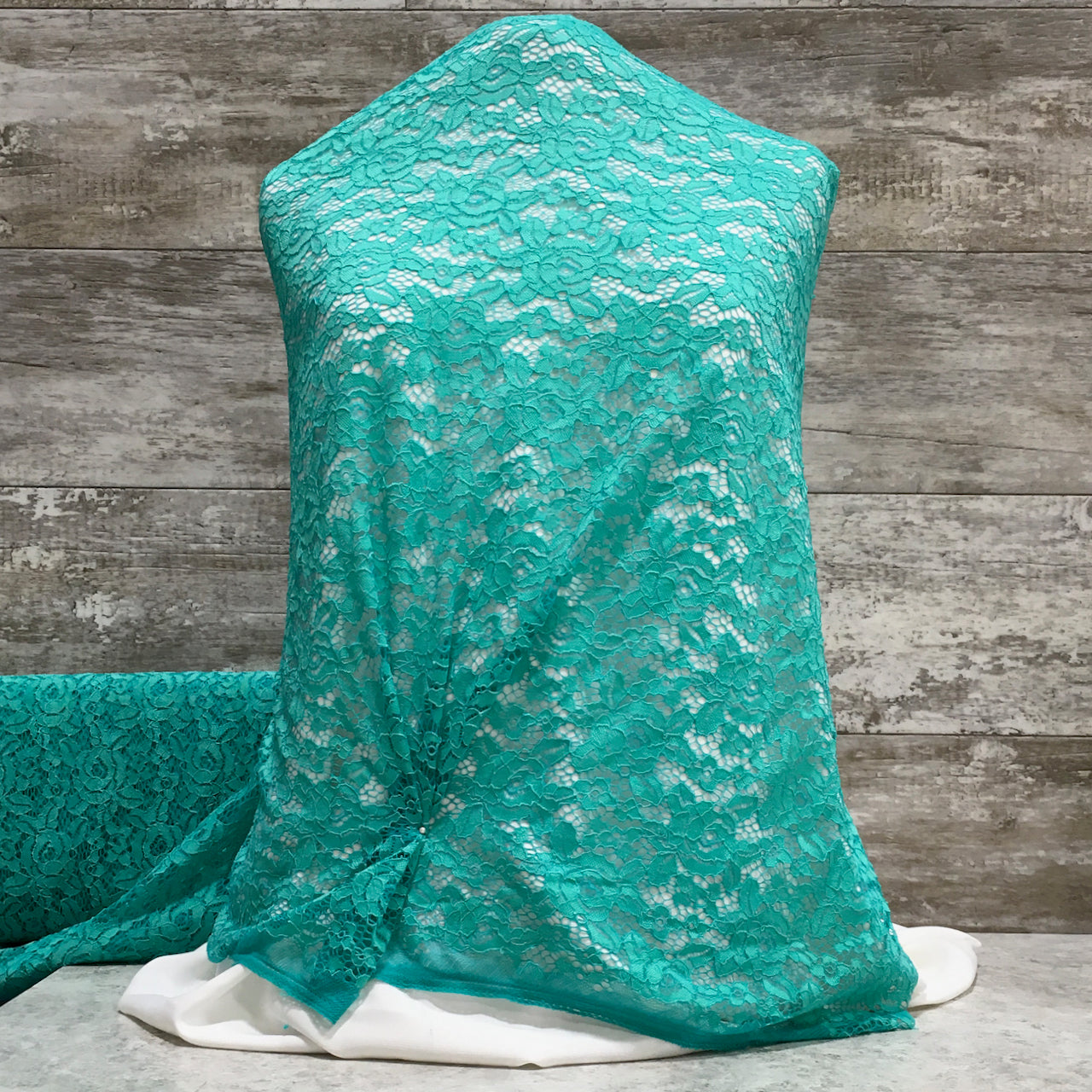 Camellia Lace / Teal - Sold by the half yard