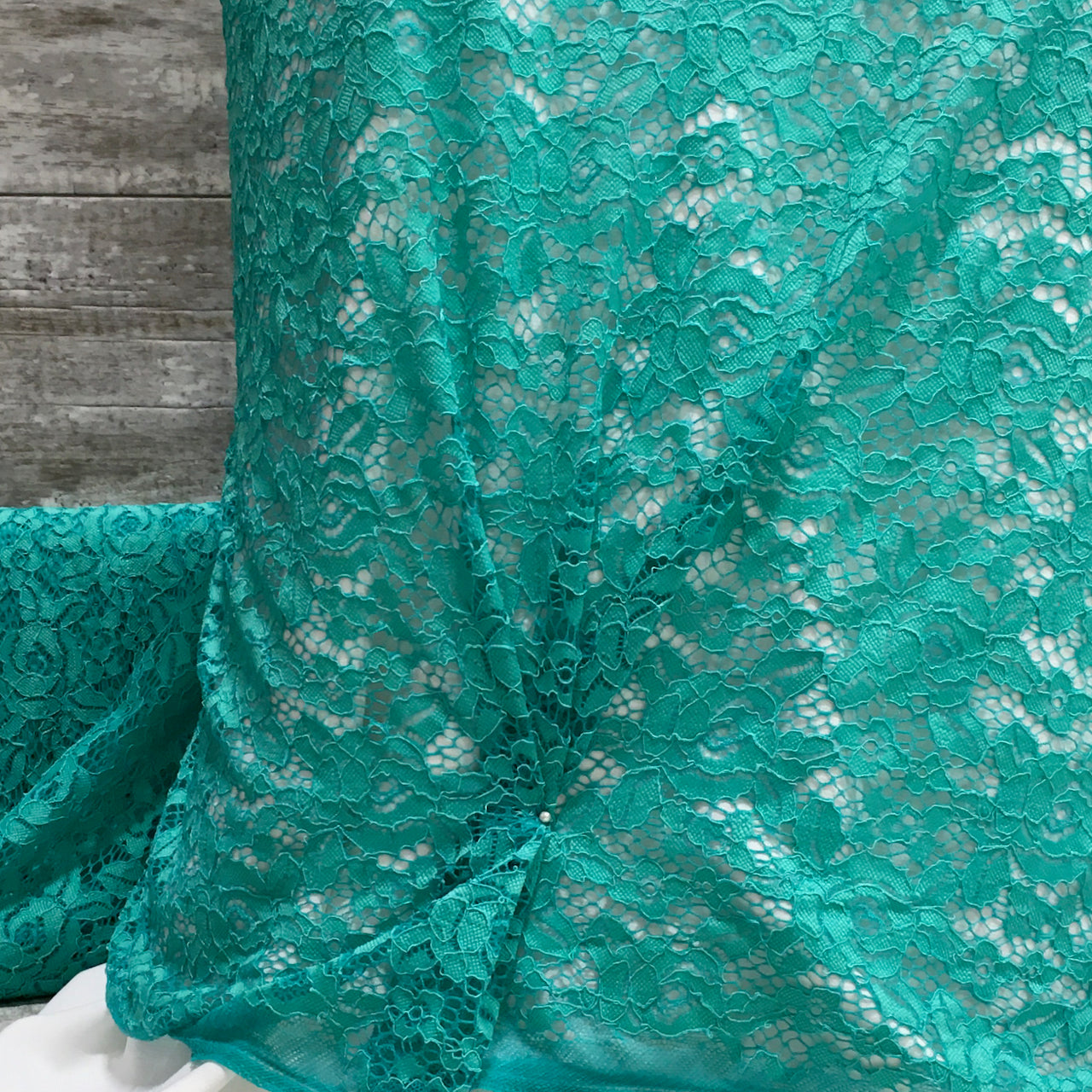 Camellia Lace / Teal - Sold by the half yard