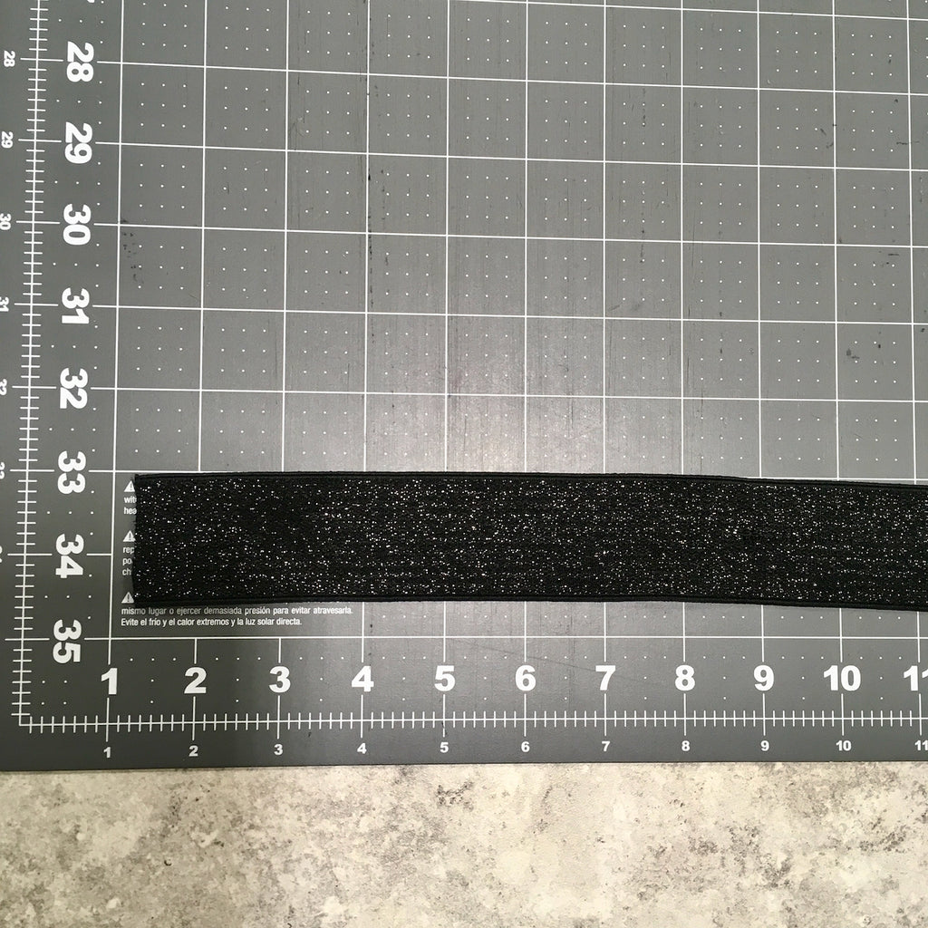 Plush Elastic / Black + Silver Glitter - Sold by the half yard