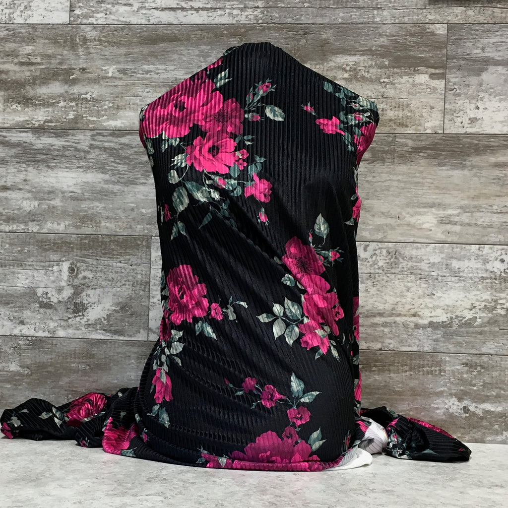 Ribbed Velvet Rose Burnout  - Sold by the half yard