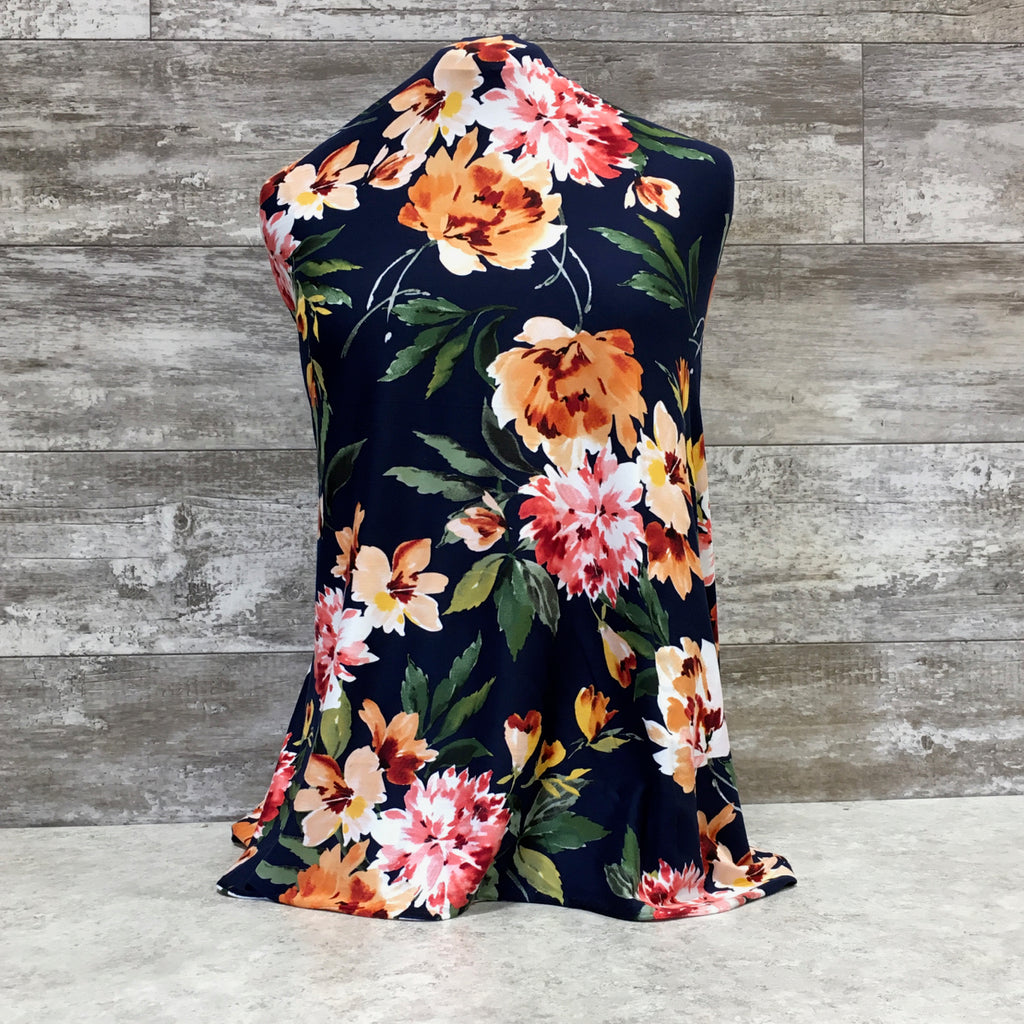 DBP - Happy Flowers on Navy - Sold by half yard