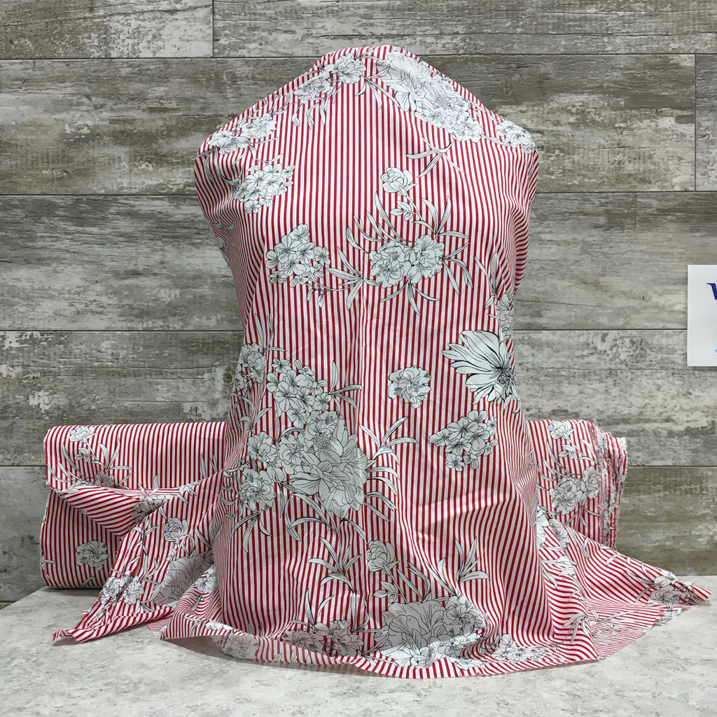 Red Bloom Poplin  - Sold by the half yard