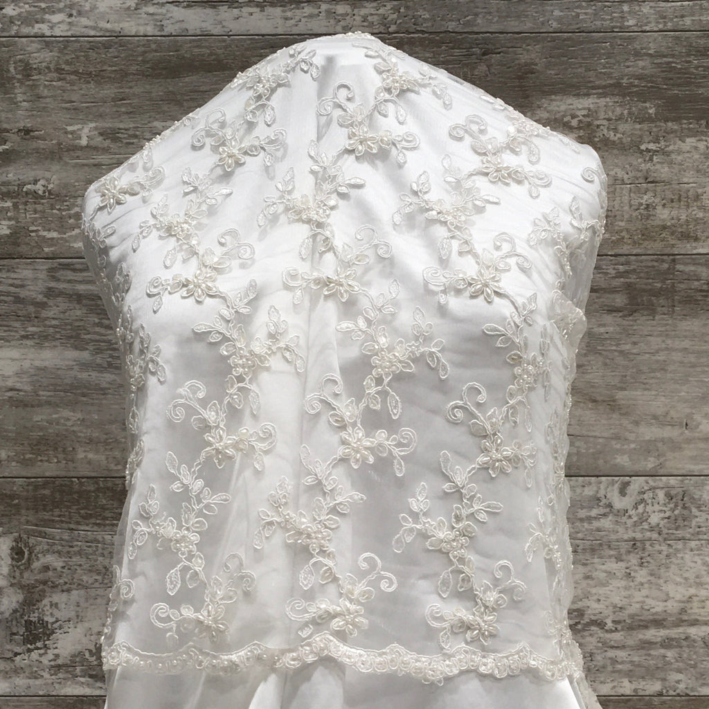 Bridal Lace Lattice Floral - 101 Optic White - Sold by the half yard