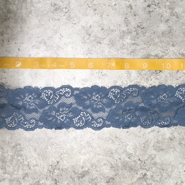 Trim Lace / Pretty Pansies Dusty Blue - Sold by the half yard