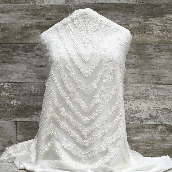 Bridal Lace Chevron Stripe Design - Sold by the half yard