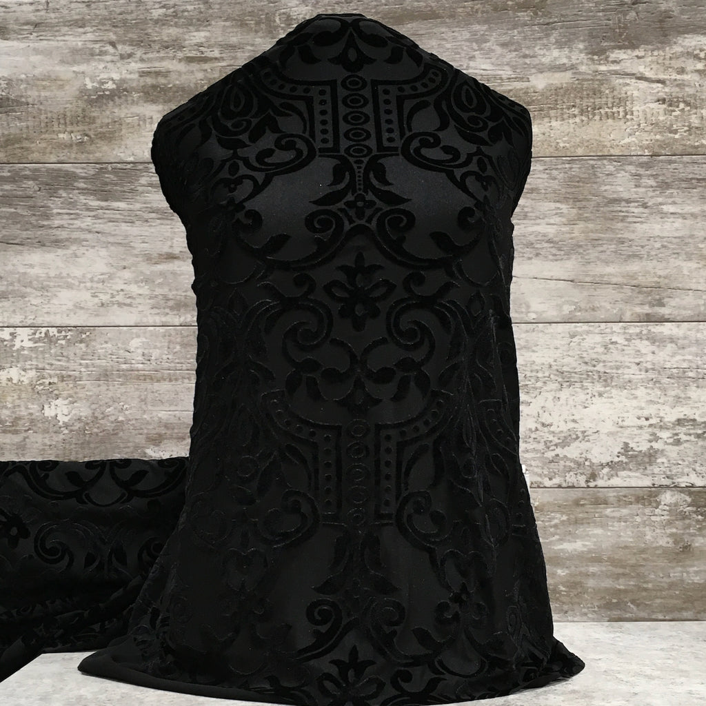 Boho Burnout / Black - Sold by the half yard