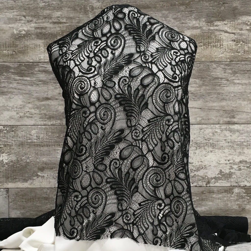 Paisley Swirls Lace / Black - Sold by the half yard
