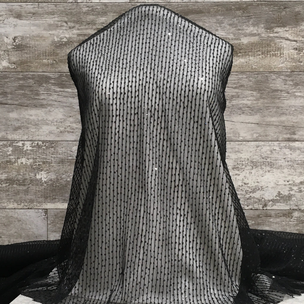 Sequin Stripes Lace / Black - Sold by the half yard